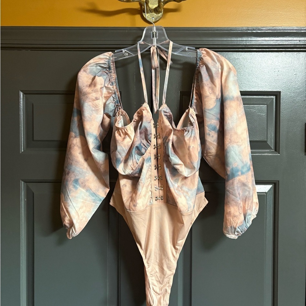 PrettyLittleThing Pink and Blue Tie-Dye Bodysuit